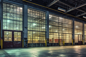 Wall Mural - Rows of shelves with goods boxes in modern industry warehouse store at factory warehouse storage