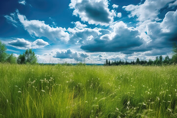 Green Farm Skyline Under Blue Sky and White Clouds