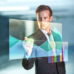 Poster - Plotting projections with just a touch. a handsome young businessman drawing a graph on a digital interface.
