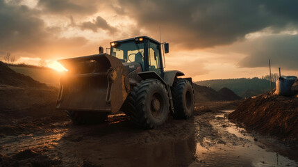 Wheel loader working in a quarry. Generative AI