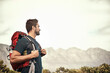 © M Moller/peopleimages.com - Hiking, walking or man in nature on mountain for fitness, adventure or fun travel journey. Backpacker, view or workout exercise with male hiker trekking on path for training or freedom to explore