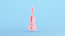 Pink Violin Classic Fiddle Musical Instrument Strings Audio Baroque Kitsch Blue Background 3d Illustration Render Digital Rendering