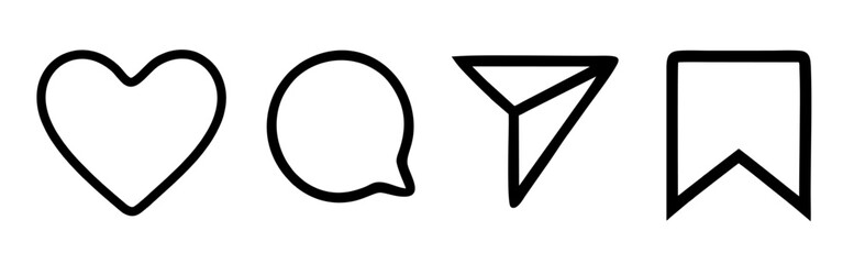 Wall Mural - set of generic social media user interface icons. like, comment, share, love, and save icons. flat s