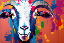 Goat Made Out Of Colorful Paint Splatter