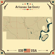 © malachy120 - Large and accurate map of Lee County, Arkansas, USA with vintage colors.