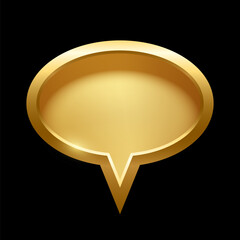 Poster - Gold ellipse speech bubble with frame vector illustration. 3d golden glossy elegant oval button design for empty emblem, medal or badge, light effect on plate isolated on black background