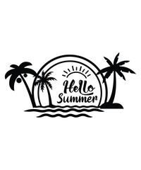 Wall Mural - Hello summer Summer shirt print template, sunshine sea vintage vector, typography design for summer holidays