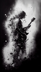 Wall Mural - Charcoal Sketch of Guitar Performer Over an Isolated Dark Background AI Generative