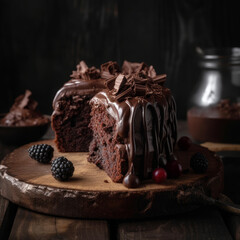 Wall Mural - Chocolate cake with chocolate sauce and fresh berries. Generative AI