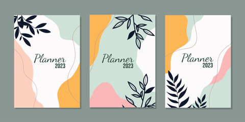 Wall Mural - set of book cover pastel colour designs with hand drawn floral decorations. abstract retro botanical background.size A4 For notebooks, planners, brochures, books, catalogs	