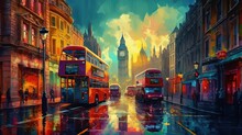 Illustration Of Beautiful Urban London Street Perspective, Generattive Ai