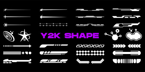 big collection symbols and objects in y2k style. retro futuristic elements for design