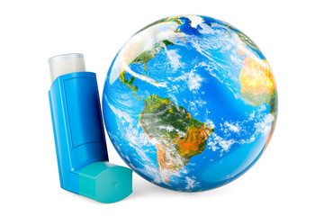 Wall Mural - Metered-dose inhaler, MDI with Earth Globe. 3D rendering