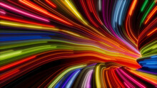 Orange, Pink And Green Colored Stripes Form Abstract Neon Tunnel. 3D Render.