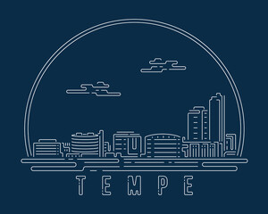 Tempe - Cityscape with white abstract line corner curve modern style on dark blue background, building skyline city vector illustration design