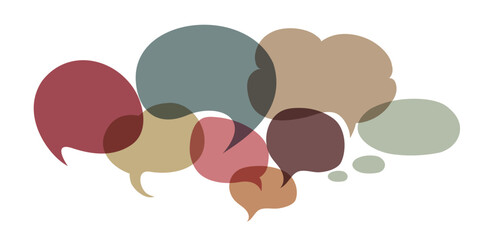 Colored speech bubble. Communication concept. Social network. Colored cloud. Speak - discussion - chat. Symbol talking and communicate. Dialogue and Friendship diverse cultures