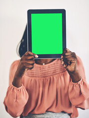 Sticker - Its my essential business tool. a businesswoman holding a digital tablet with a green screen.