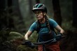 © Dangubic - A fictional person. Confident Female Mountain Biker on Electric Mountain Bike