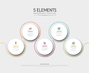 Poster - Light five circle steps template with white cards colorful tabs icons and description