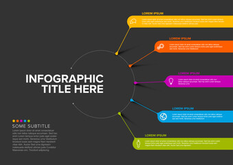 Aufkleber - vector dark multipurpose infographic template with five stripes elements