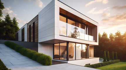 modern house design with a bold and refined facade, a warm color palette and great attention to deta