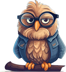 A wise old owl perched on a branch, wearing a pair of glasses