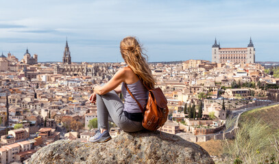 Wall Mural - Tour tourism in Toledo panoramic city view- Spain