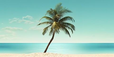 Wall Mural - a solitary palm tree standing alone on a stretch of sandy beach, with the sea visible in the distance. Generative AI