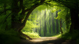Fototapeta Las - Natural Archway of Sunlit Trees in the Forest. created with Generative AI