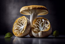 Beautiful Photo Matsutake Mushrooms Concept, Contemporary Colors And Mood Social Background. 
Generative AI Technology.