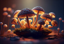 Beautiful Photo Nameko Mushrooms Concept, Contemporary Colors And Mood Social Background. 
Generative AI Technology.