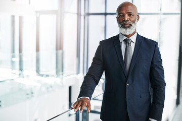 Poster - I work hard to stay on top. Portrait of a mature businessman standing in a modern office.