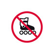 No roller skating prohibited sign, no inline skates forbidden modern round sticker, vector illustration.