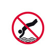 No diving prohibited sign, forbidden modern round sticker, vector illustration.