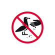 Do not feed birds prohibited sign, don't feed seagulls forbidden modern round sticker, vector illustration.
