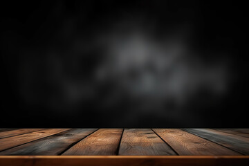 Minimalist Wooden Table with Dark Bokeh Background. created with Generative AI