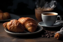 Cup Of Coffee With Croissants