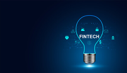 Poster - Abstract light bulb digital concept ideas fintech financial technology money transfer modern innovation on the blue background
