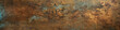 A close up of a rusted metal surface. panoramic banner, oxidation on bronze or copper metal. Generative AI