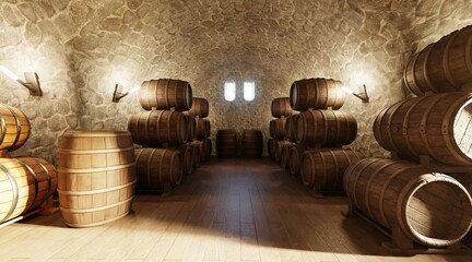 Wall Mural - Realistic 3D Render of Wine Cellar