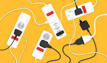 Multi-socket Adapter, Electrical Extension Cord. Many Plugs. Vector Illustration.
