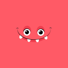 Square Face Of A Red Monster With Teeth And A Smile