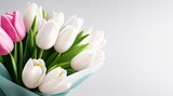 Fototapeta Tulipany - A Gift of Tulips for Mother's Day and Women's Day Celebrations. Generative AI.