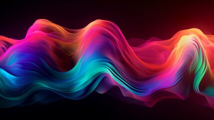 Wall Mural - Abstract fluid holographic neon curved wave in motion, Colorful background, 3D render, Generative AI