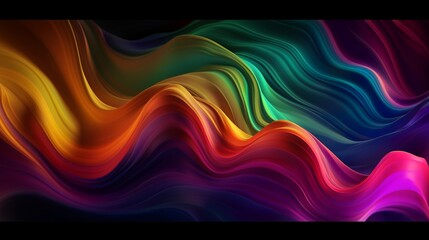 Wall Mural - Abstract fluid holographic neon curved wave in motion, Colorful background, 3D render, Generative AI