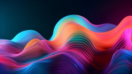Wall Mural - Abstract fluid holographic neon curved wave in motion, Colorful background, 3D render, Generative AI