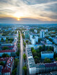 Widok na miasto z lotu ptaka, zachód Słońca, Kraków Krowodrza. Ulica Królewska