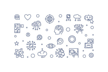 Poster - Technology concept outline minimal banner - vector Tech horizontal illustration