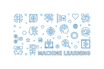 Poster - Machine Learning line horizontal banner - vector ML Technology linear illustration