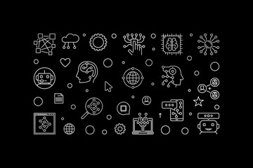 Poster - Machine Learning line horizontal banner - ML concept vector illustration